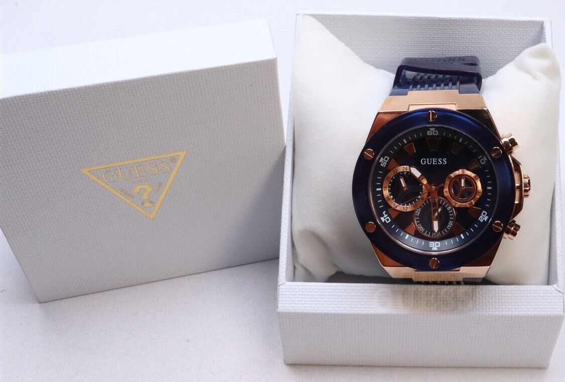 Guess Poseidon Chronograph Blue Dial Blue Silicone Strap Watch For Men - GW0425G3