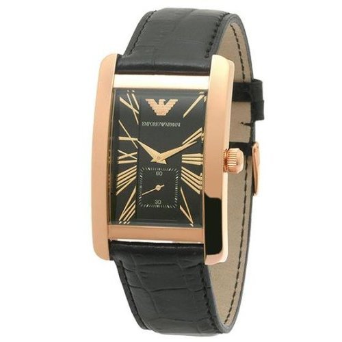 Emporio Armani Classic Black Dial Black Leather Strap Watch For Men - AR0168