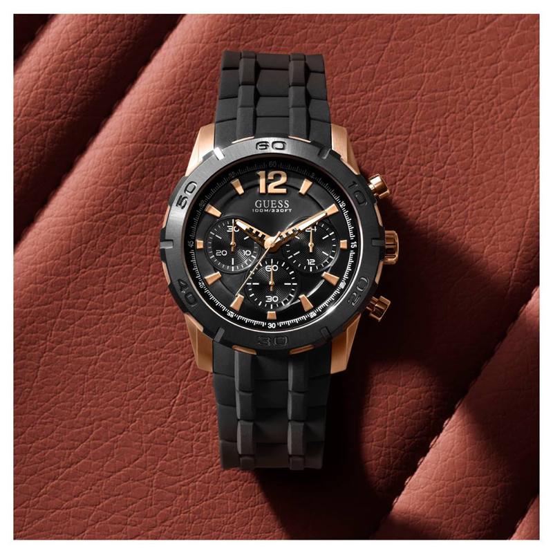 Guess Caliber Chronograph Black Dial Black Rubber Strap Watch for Men - W0864G2