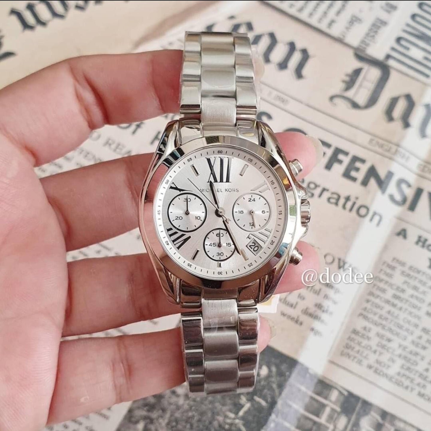 Michael Kors Bradshaw Chronograph Silver Dial Silver Steel Strap Watch for Women - MK6174