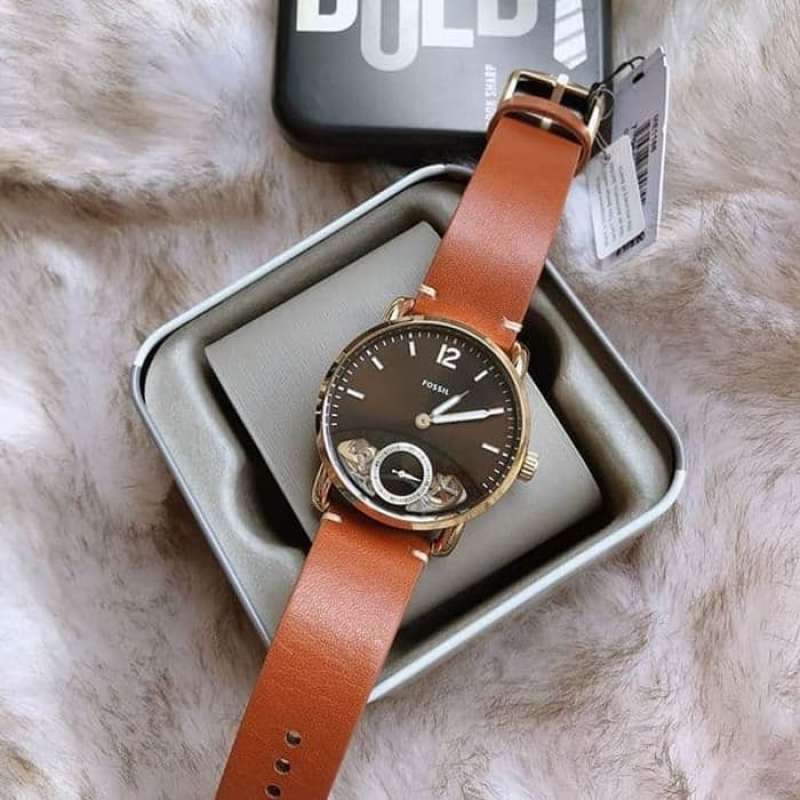 Fossil The Commuter Twist Black Dial Brown Leather Strap Watch for Men - ME1166