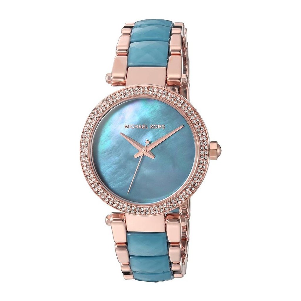 Michael Kors Parker Blue Mother of Pearl Dial Two Tone Steel Strap Watch for Women - MK6491