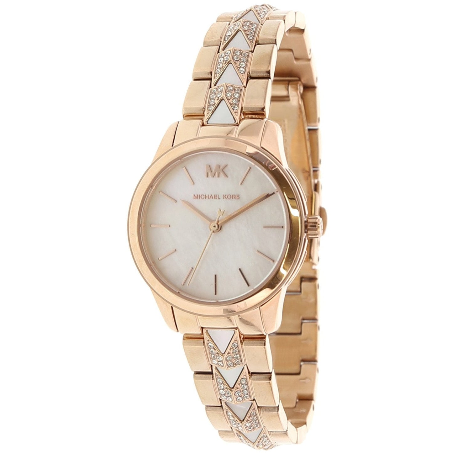 Michael Kors Runway Mercer Mother of Pearl White Dial Two Tone Steel Strap Watch For Women - MK6674