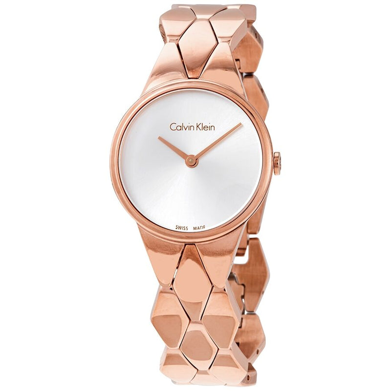 Calvin Klein Snake Silver Dial Rose Gold Steel Strap Watch For Women - K6E23646