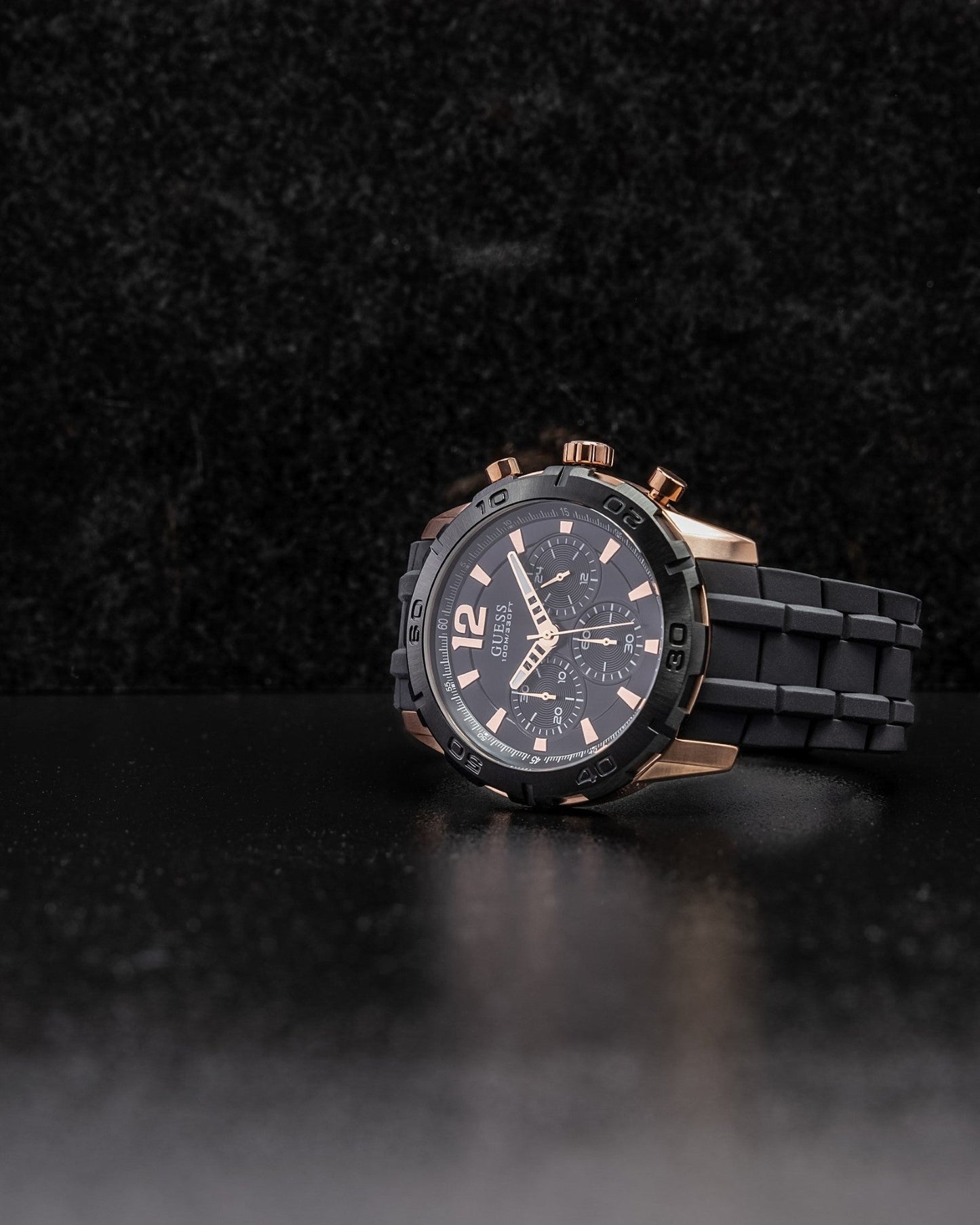 Guess Caliber Chronograph Black Dial Black Rubber Strap Watch for Men - W0864G2