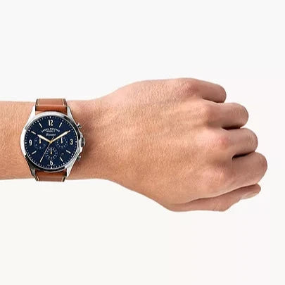 Fossil Forrester Chronograph Blue Dial Brown Leather Strap Watch for Men - S5607