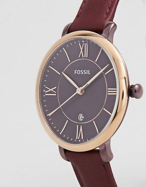 Fossil Jacqueline Burgundy Dial Burgundy Leather Strap Watch for Women - ES4099