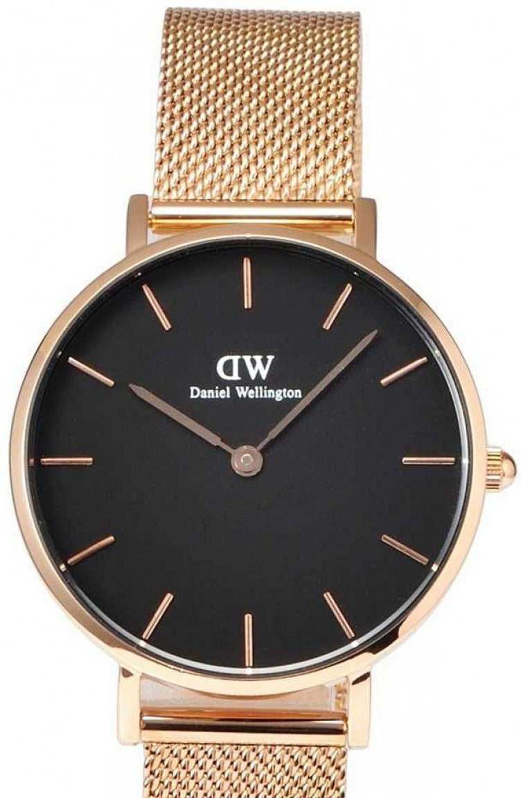 Daniel Wellington Classic Melrose Black Dial Rose Gold Mesh Bracelet Watch For Women - DW00100161