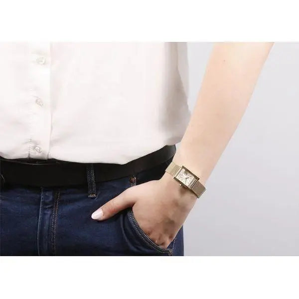 Guess Nouveau Diamonds Gold Dial Gold Mesh Bracelet Watch for Women - W0127L2