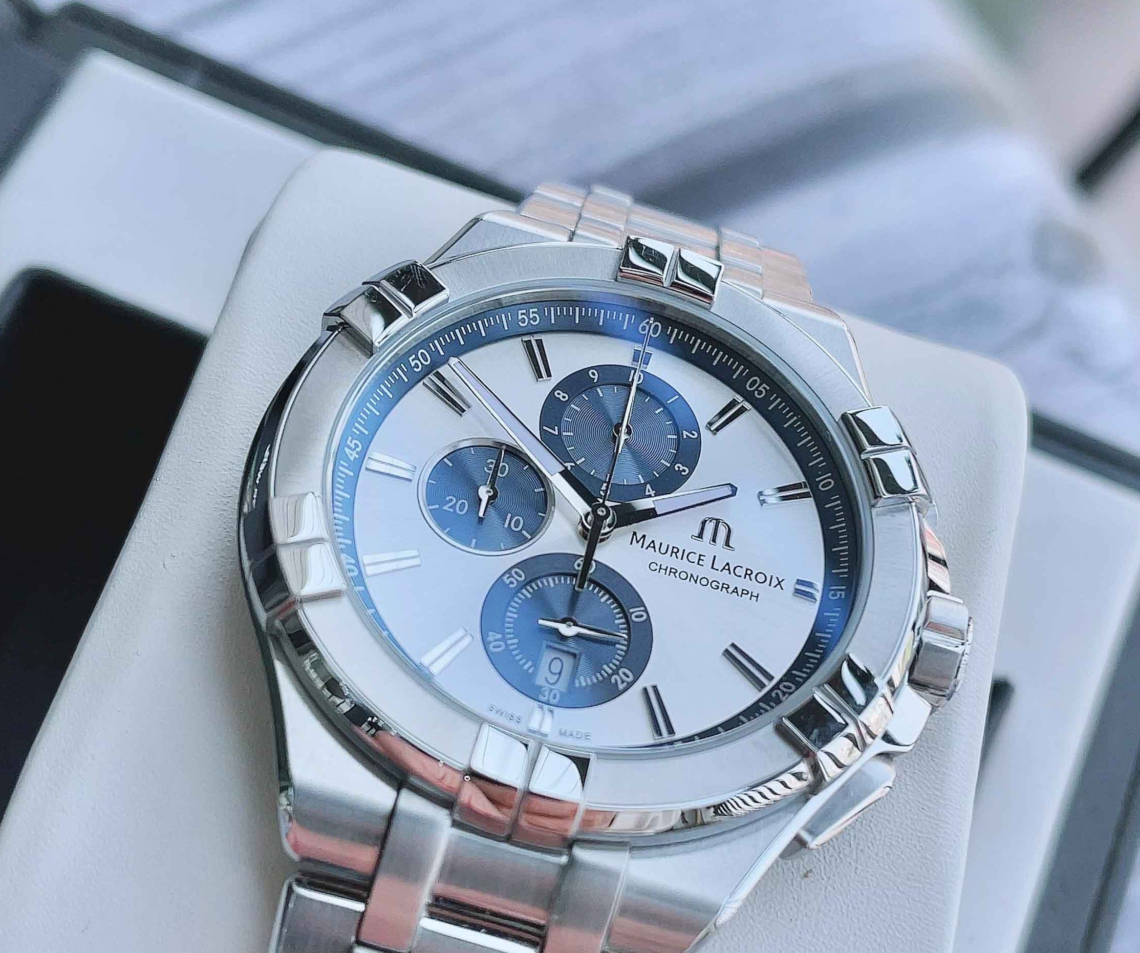 Maurice Lacroix Aikon Chronograph Silver Dial Silver Steel Strap Watch for Men - AI1018-SS002-131-1