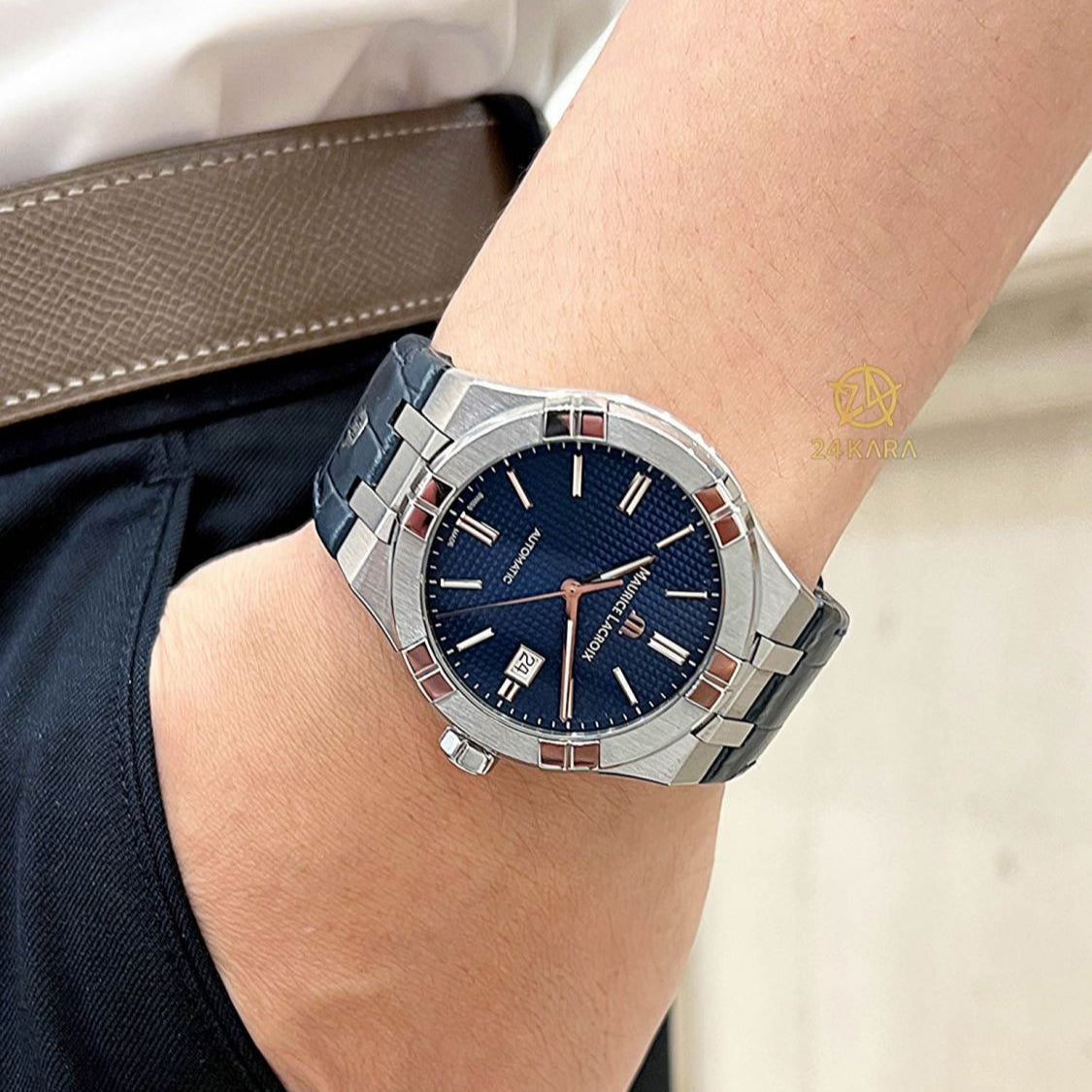 Maurice Lacroix Aikon Automatic Blue Dial Blue Leather Strap Watch For Men - AI6008-ss001-430-1