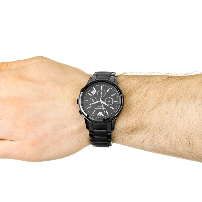 Emporio Armani Ceramica Chronograph Black Dial Black Strap Watch For Men - AR1452