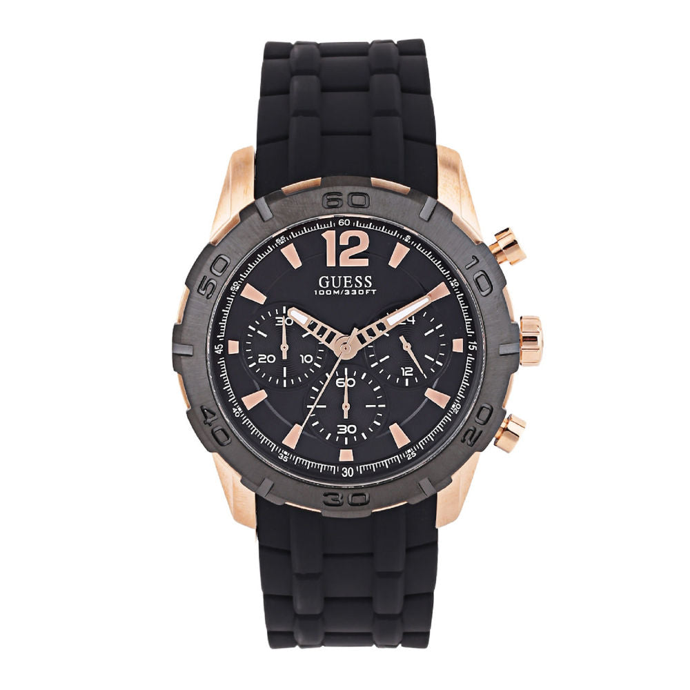 Guess Caliber Chronograph Black Dial Black Rubber Strap Watch for Men - W0864G2