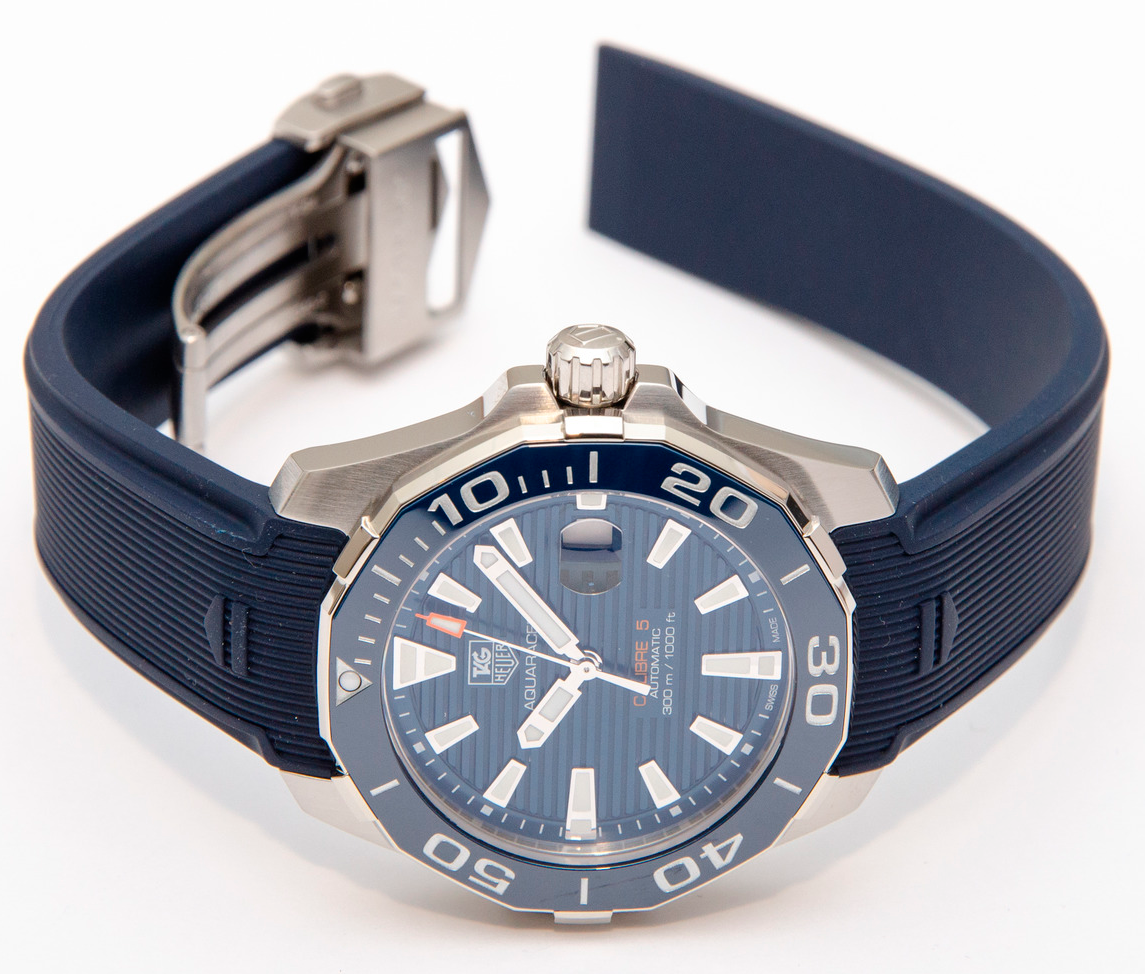 Tag Heuer Aquaracer Calibre 5 Blue Dial Blue Silicone Strap Watch for Men - WAY211C.FT6155
