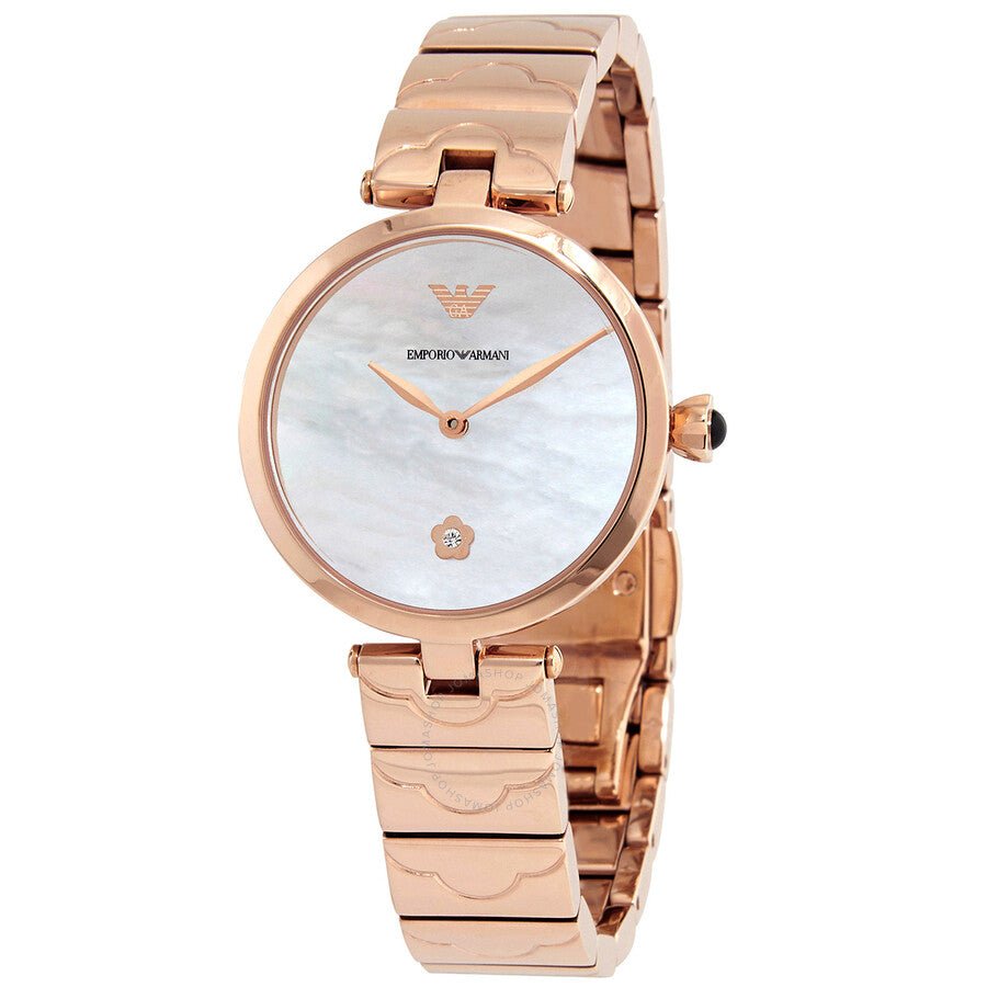 Emporio Armani Arianna White Mother of Pearl Dial Rose Gold Steel Strap Watch For Women - AR11236