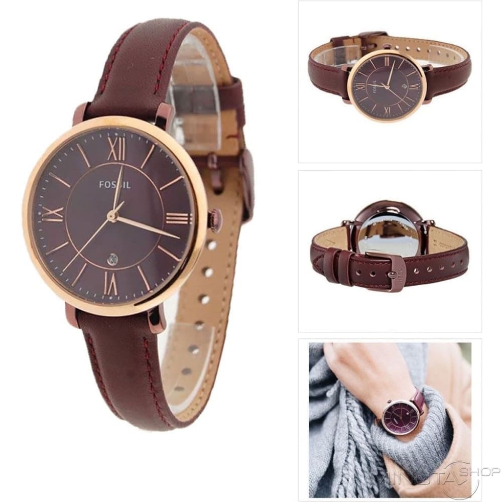 Fossil Jacqueline Burgundy Dial Burgundy Leather Strap Watch for Women - ES4099