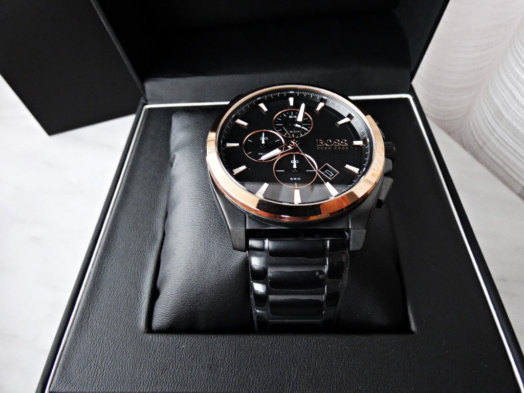 Hugo Boss Grandmaster Black Dial Black Steel Strap Watch for Men - 1513885
