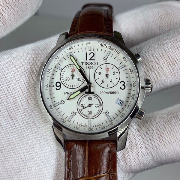 Tissot T Race PRC 200 Chronograph White Dial Brown Leather Strap Watch for Men - T17.1.516.32