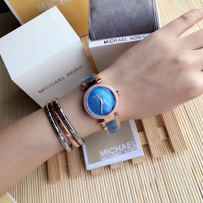 Michael Kors Parker Blue Mother of Pearl Dial Two Tone Steel Strap Watch for Women - MK6491