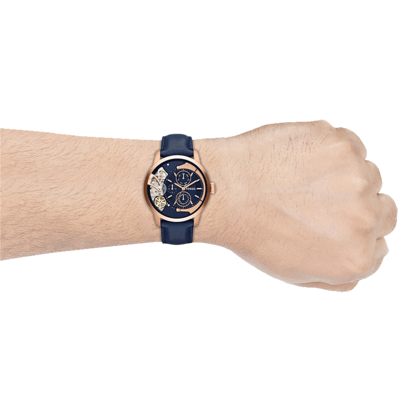 Fossil Townsman Twist Skeleton Blue Dial Blue Leather Strap Watch for Men - ME1138