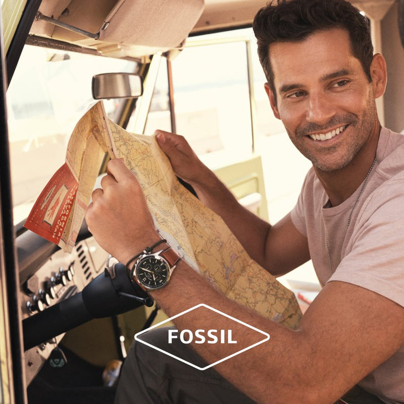 Fossil Forrester Chronograph Blue Dial Brown Leather Strap Watch for Men - S5607
