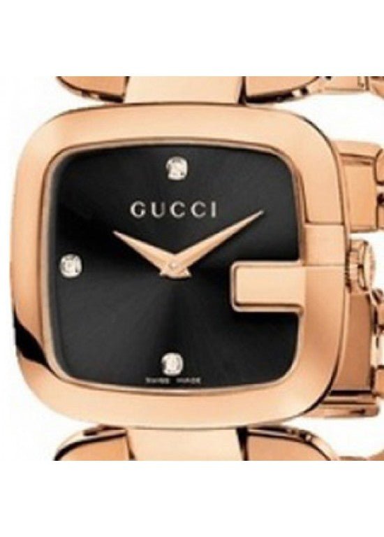 Gucci G Ladies Diamonds Black Dial Rose Gold Steel Strap Watch For Women - YA125512