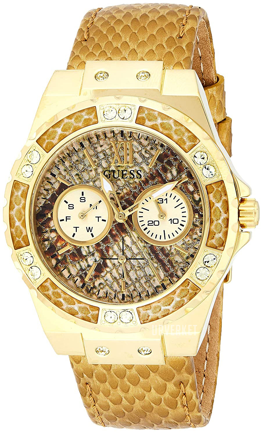 Guess Limelight Quartz Gold Dial Gold Leather Strap Watch For Women - W0775L13