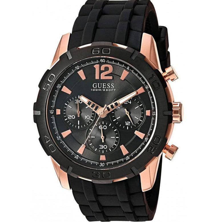 Guess Caliber Chronograph Black Dial Black Rubber Strap Watch for Men - W0864G2
