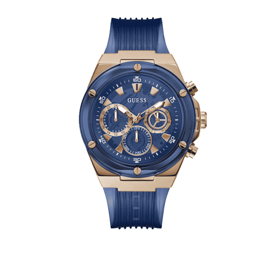 Guess Poseidon Chronograph Blue Dial Blue Silicone Strap Watch For Men - GW0425G3