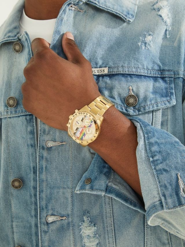 Guess Altitude Multifunction Gold Dial Gold Steel Strap Watch for Men - GW0434G1