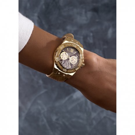 Guess Limelight Quartz Gold Dial Gold Leather Strap Watch For Women - W0775L13