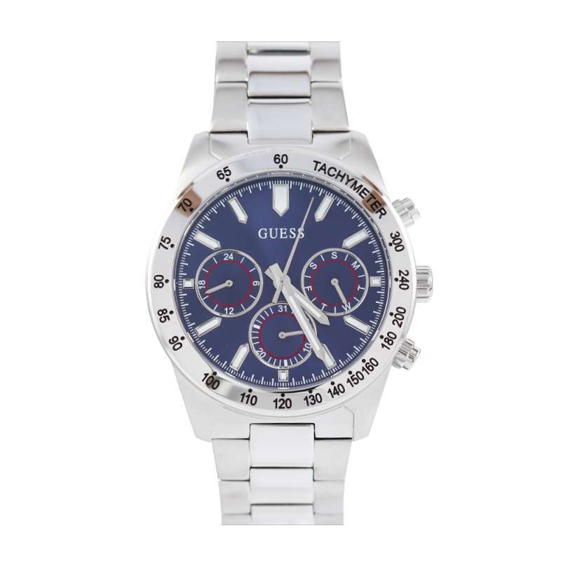 Guess Altitude Chronograph Blue Dial Silver Steel Strap Watch for Men - GW0329G1