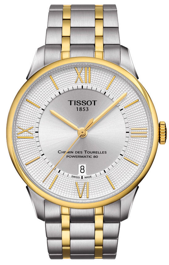 Tissot Chemin Des Tourelles Powermatic 80 Silver Dial Two Tone Steel Strap Watch For Men - T099.407.22.038.00