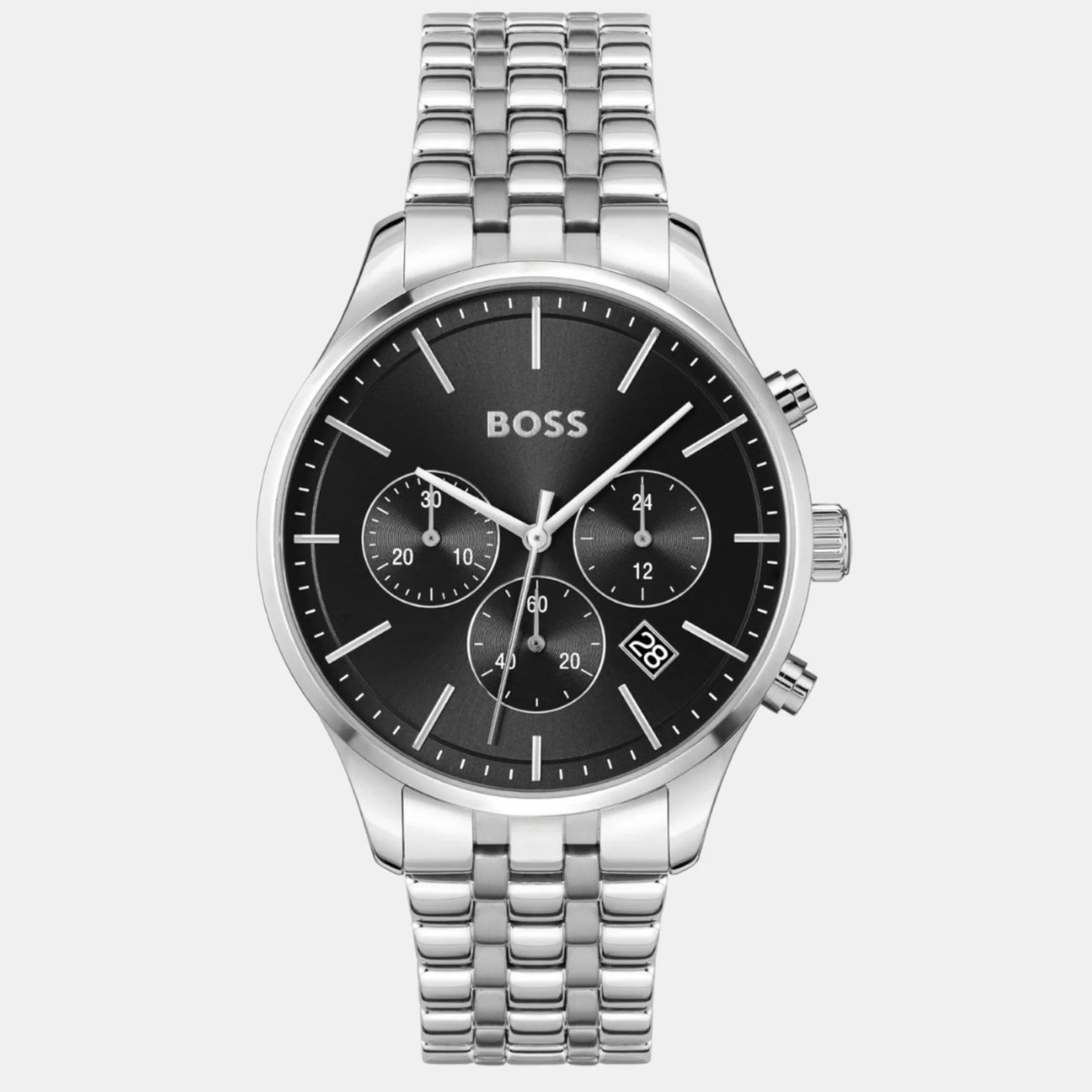 Hugo Boss Avery Chronograph Black Dial Silver Steel Strap Watch for Men - 1514157