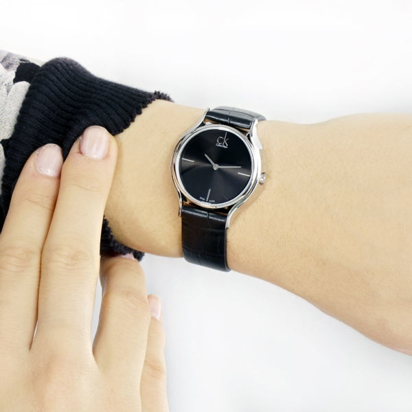 Calvin Klein Skirt Black Dial Black Leather Strap Watch for Women - K2U231C1