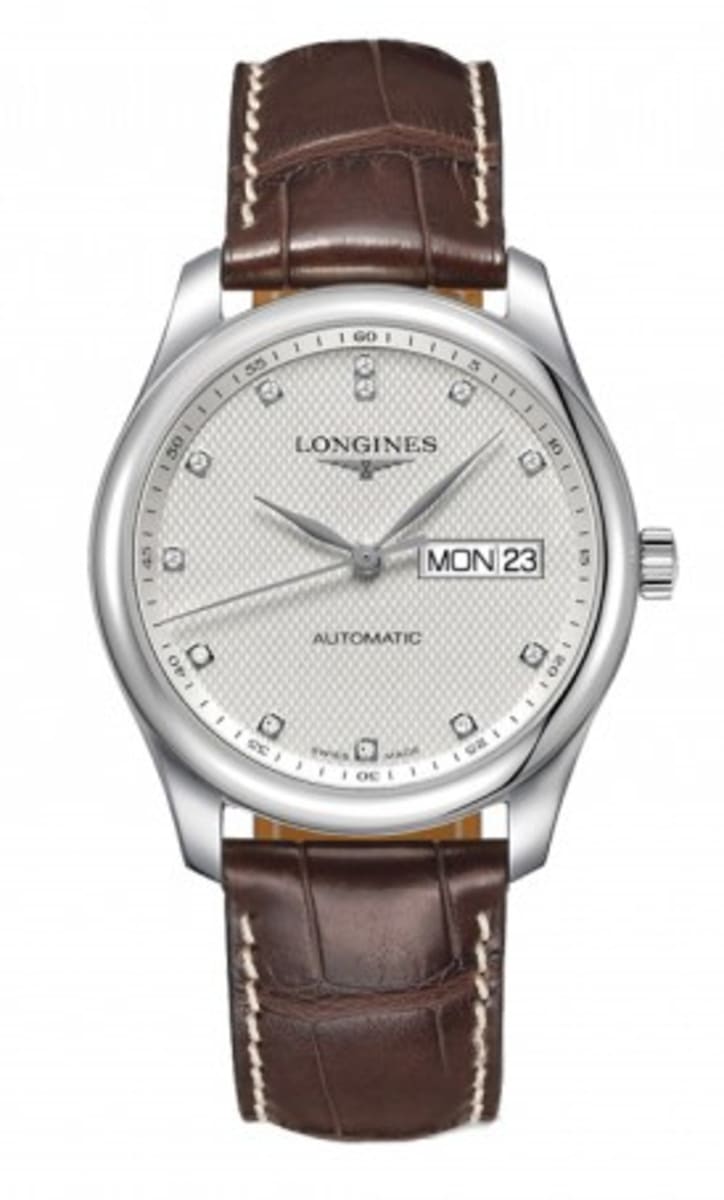 Longines Master Collection Automatic 38.5mm Silver Diamond Dial Brown Leather Strap Watch for Men - L2.755.4.77.3