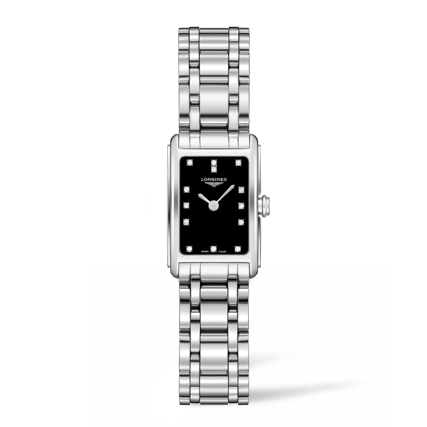 Longines Dolcevita Black Dial Silver Steel Strap Watch for Women - L5.258.4.57.6