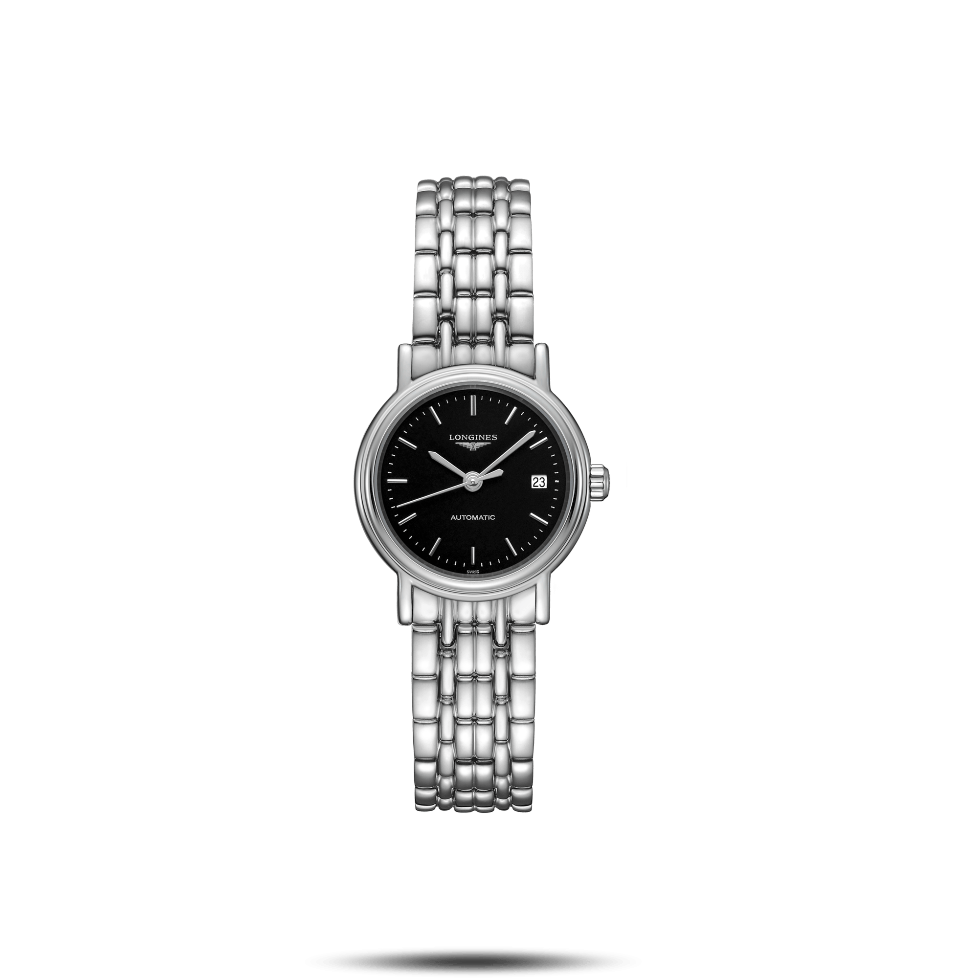 Longines Presence 25.5mm Automatic Black Dial Silver Steel Strap Watch for Women - L4.321.4.52.6