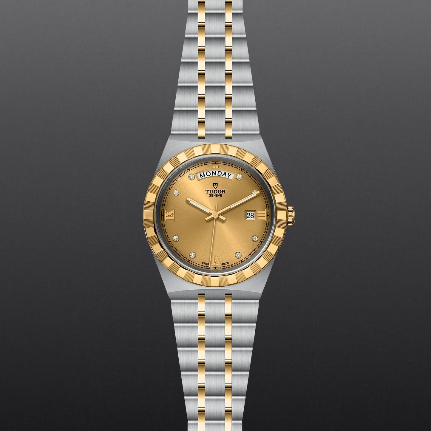 Tudor Royal Automatic Diamonds Gold Dial Two Tone Steel Strap Watch for Men - M28603-0006