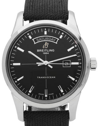 Breitling Transocean Day & Date 43mm Black Dial Black Nylon Strap Mens Watch - A4531012/BB69/109W/A20 BA.1