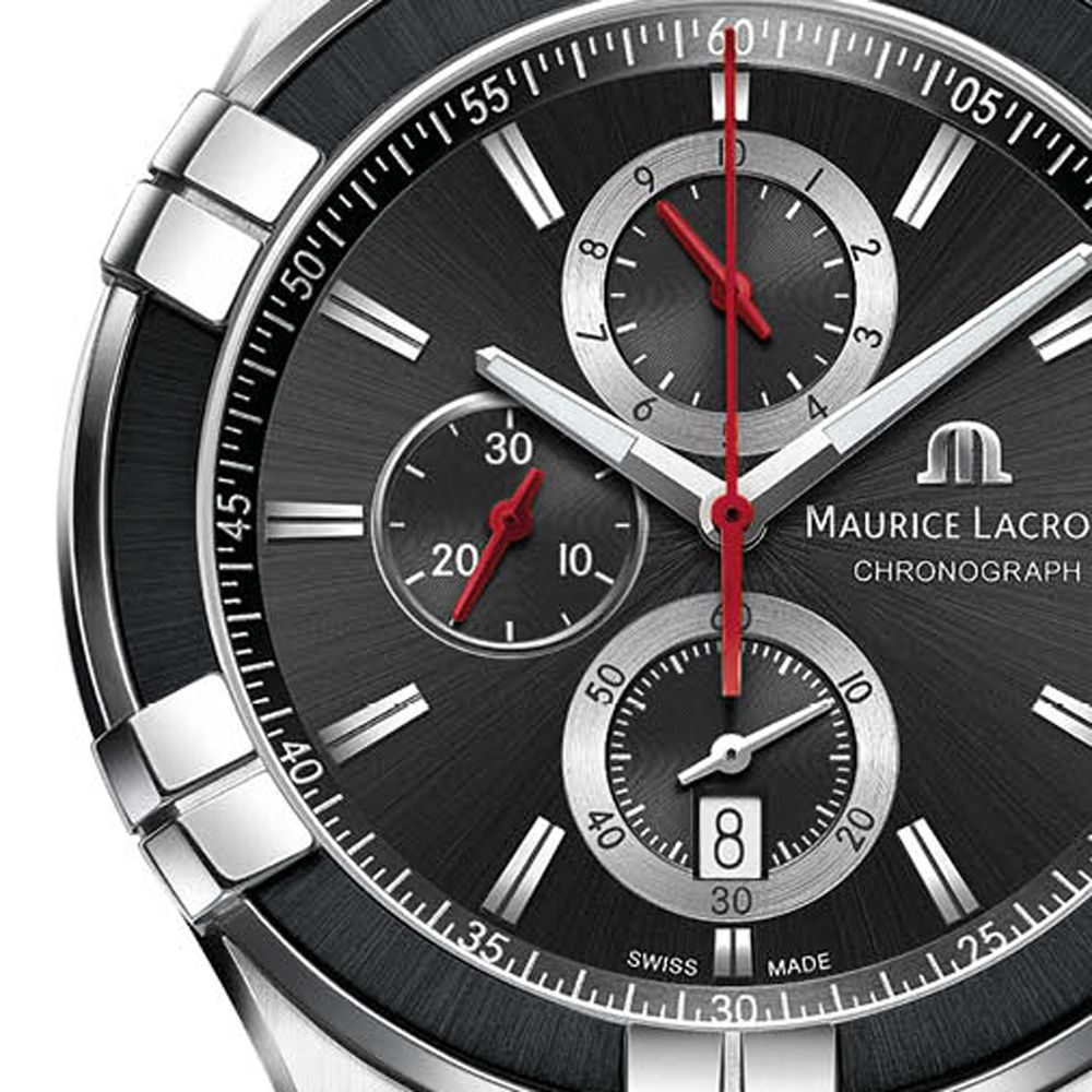 Maurice Lacroix Aikon Chronograph Black Dial Green Leather Strap Watch for Men - AI1018-PVB21-330-1