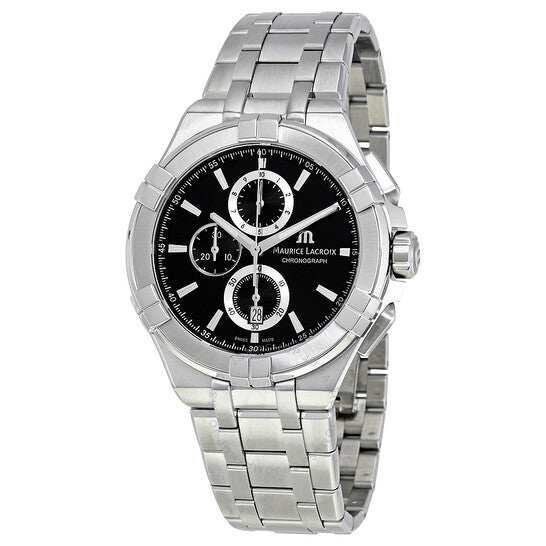 Maurice Lacroix Aikon Chronograph Black Dial Silver Steel Strap Watch for Men - AI1018-SS002-330-1