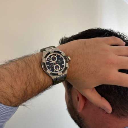 Maurice Lacroix Aikon Chronograph Black Dial Green Leather Strap Watch for Men - AI1018-PVB21-330-1