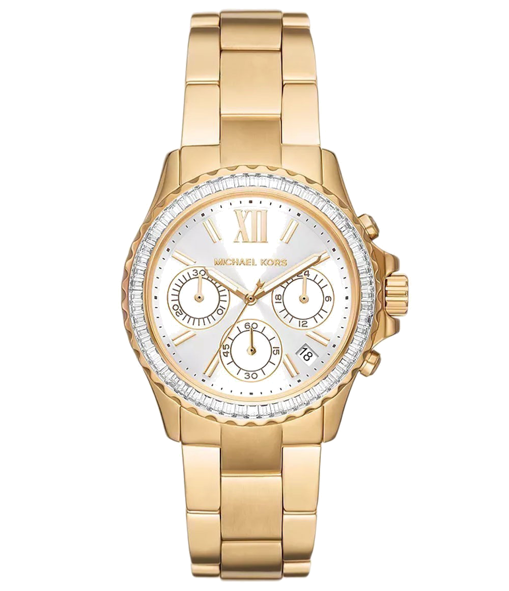 Michael Kors Everest Chronograph White Dial Gold Steel Strap Watch For Women - MK7212