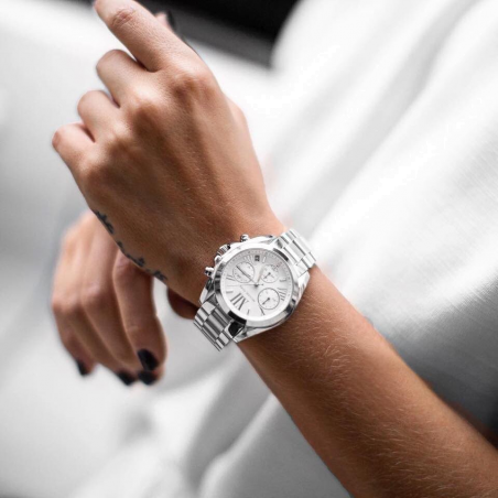 Michael Kors Bradshaw Chronograph Silver Dial Silver Steel Strap Watch for Women - MK6174