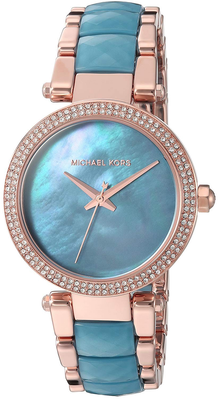 Michael Kors Parker Blue Mother of Pearl Dial Two Tone Steel Strap Watch for Women - MK6491
