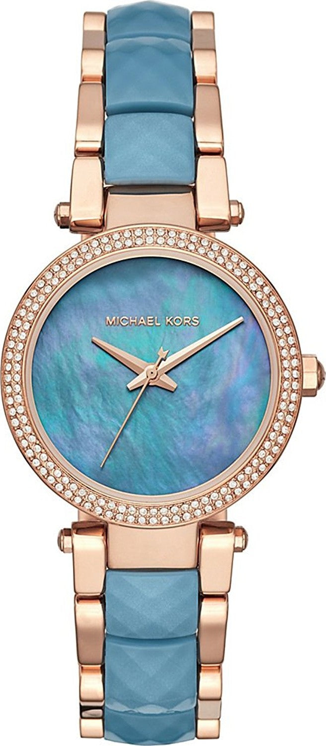 Michael Kors Parker Blue Mother of Pearl Dial Two Tone Steel Strap Watch for Women - MK6491