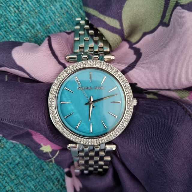 Michael Kors Darci Mother of Pearl Blue Dial Silver Steel Strap Watch for Women - MK3515
