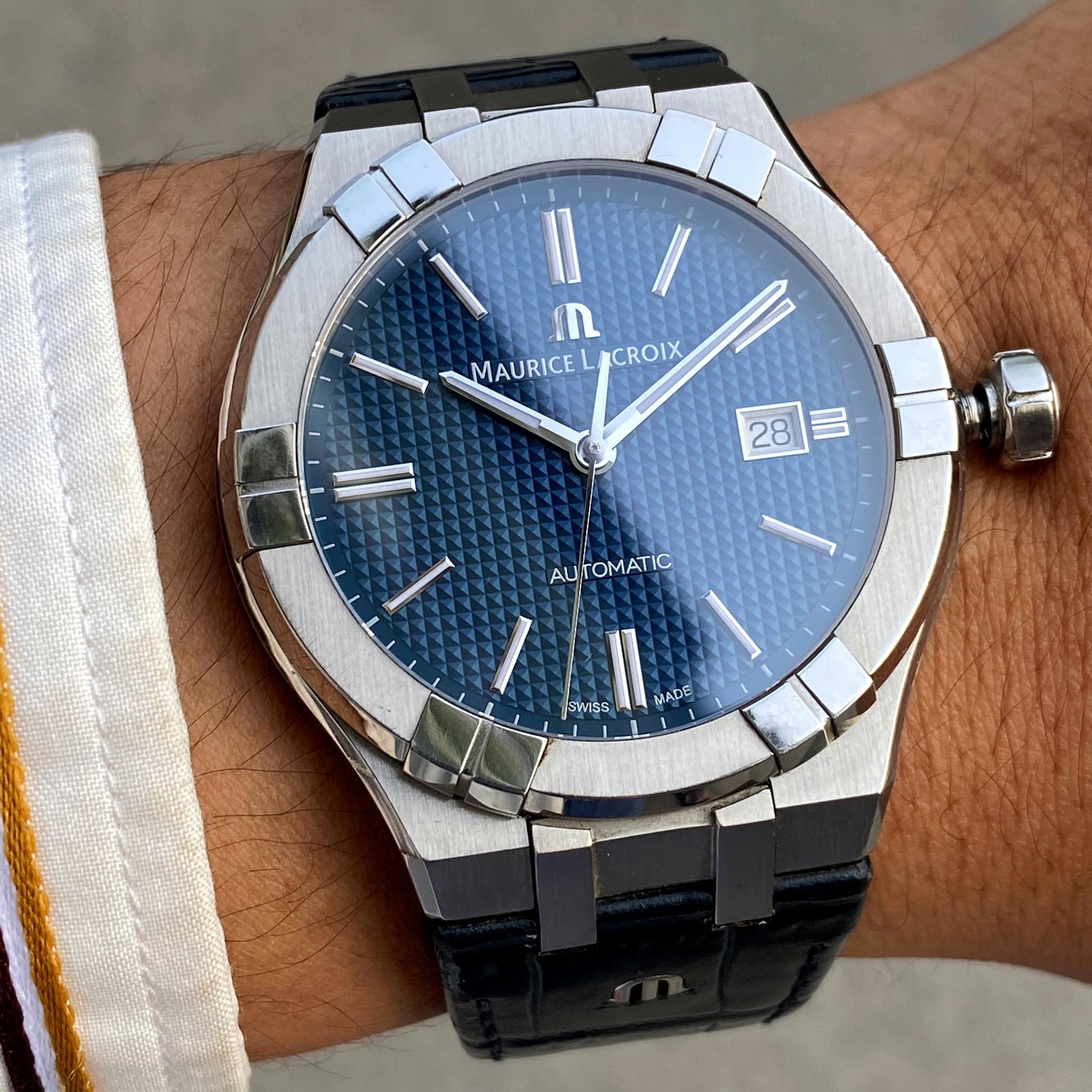 Maurice Lacroix Aikon Automatic Blue Dial Blue Leather Strap Watch For Men - AI6008-ss001-430-1