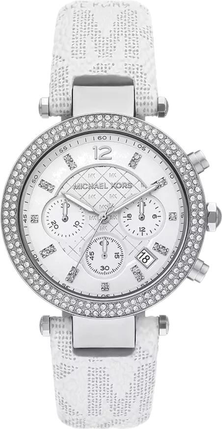 Michael Kors Parker Chronograph White Dial White Leather Strap Watch For Women - MK7226
